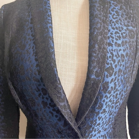 Elie Tahari Leopard Print One Button Blazer, Black & Blue - Picture 13 of 16